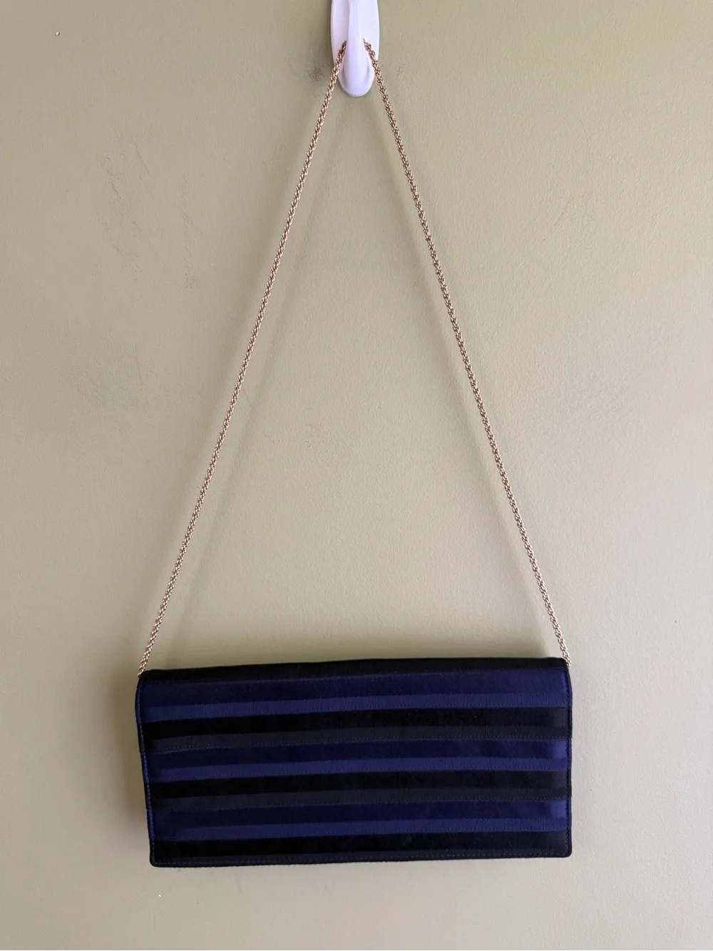 Giorgio Armani Vintage Calf Leather Cotton Ribbon Striped Purse Clutch Magnetic